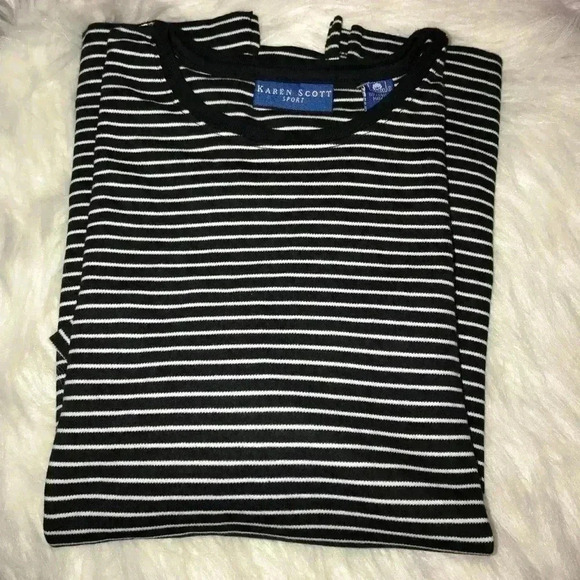 Karen Scott Women’s Black & White Stripe T-Shirt - Picture 6 of 6